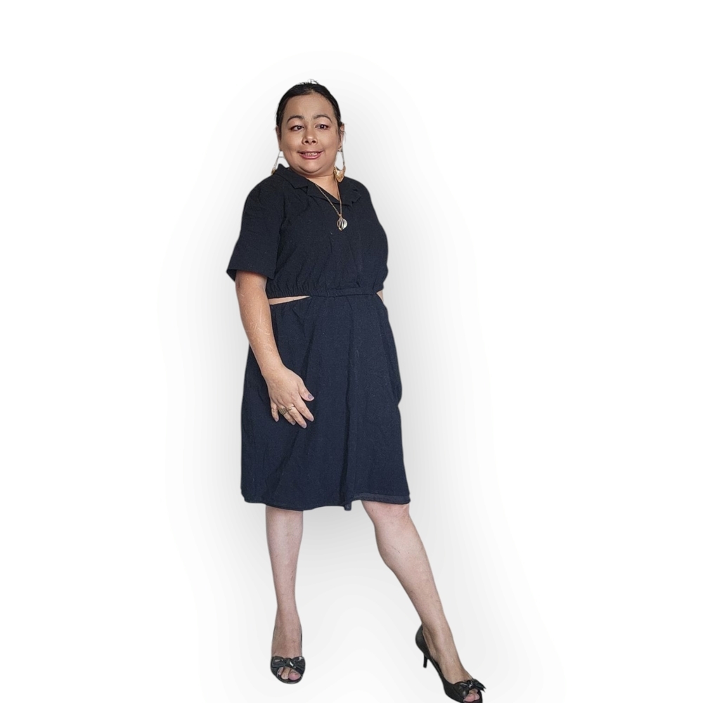 Fashion Nova Cutout Waist Shirt Dress – Collared Black Mini - Picture 2 of 16